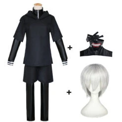 Tokyo Ghoul Kaneki Ken Costume Full Set With Mask And Wigs Halloween Cosplay Outfit Set