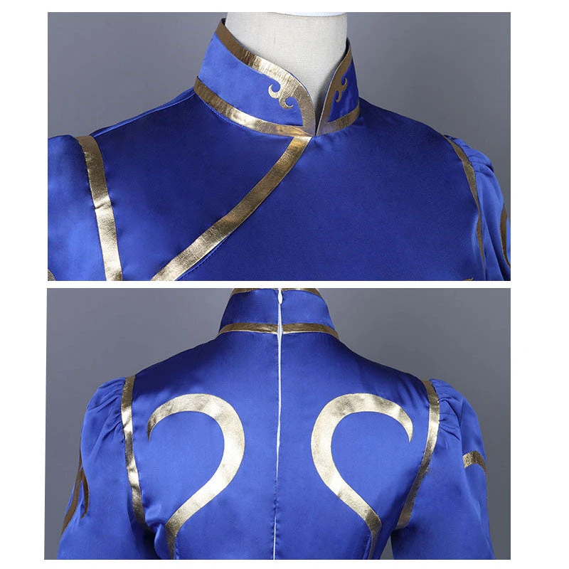 Street Fighter Chun Li Cosplay Costume Halloween / Party Cheongsam Costume Blue Version 7 Street Fighter Chun Li Cosplay Costume Halloween / Party Cheongsam Costume Blue Version - Image 5