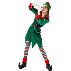 2022 New Women Christmas Green Elf Costume Dress Full Set With Hat -Procosplayshop 2019 New Women Christmas Elf Costume Dress Full Set With Hat 3