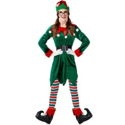 2022 New Women Christmas Green Elf Costume Dress Full Set With Hat -Procosplayshop 2019 New Women Christmas Elf Costume Dress Full Set With Hat 4