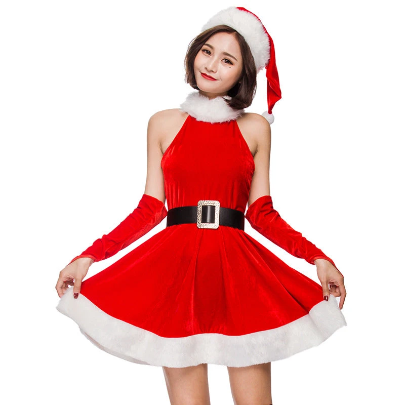2022 New Women Girls Christmas Santa Costume Dress With Hat