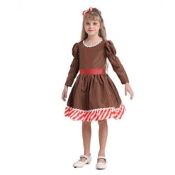 2020 Christmas Kids Girls Gingerbread Man Cosplay Costume Dress Performance Dress