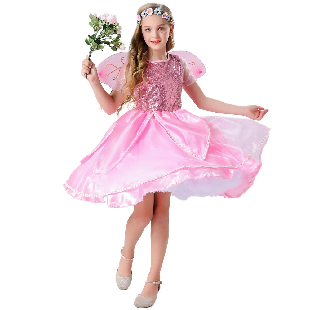 2023 Child Elf Princess Costume Girls Pink Flower Fairy Costume With Wings Fairy Godmother Cosplay Performance Costume 5 2023 Child Elf Princess Costume Girls Pink Flower Fairy Costume With Wings Fairy Godmother Cosplay Performance Costume - Image 3