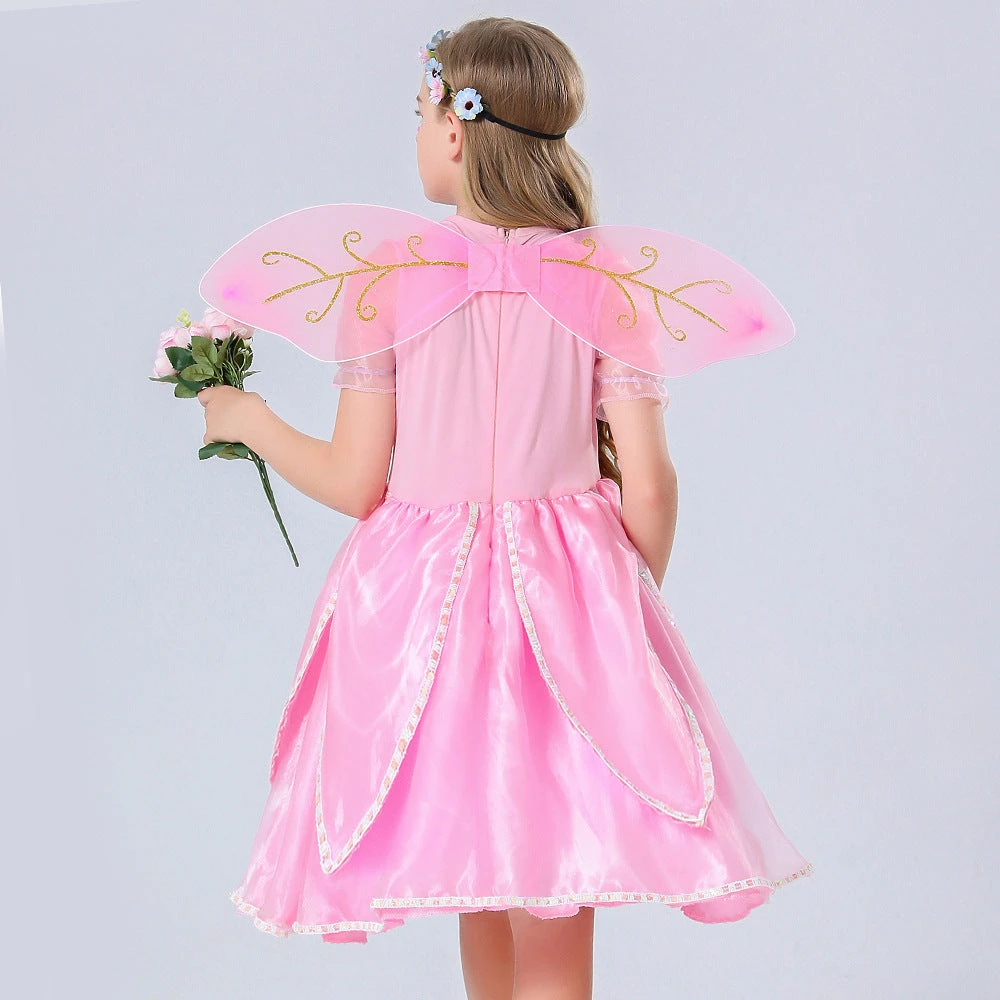 2023 Child Elf Princess Costume Girls Pink Flower Fairy Costume With Wings Fairy Godmother Cosplay Performance Costume 6 2023 Child Elf Princess Costume Girls Pink Flower Fairy Costume With Wings Fairy Godmother Cosplay Performance Costume - Image 4