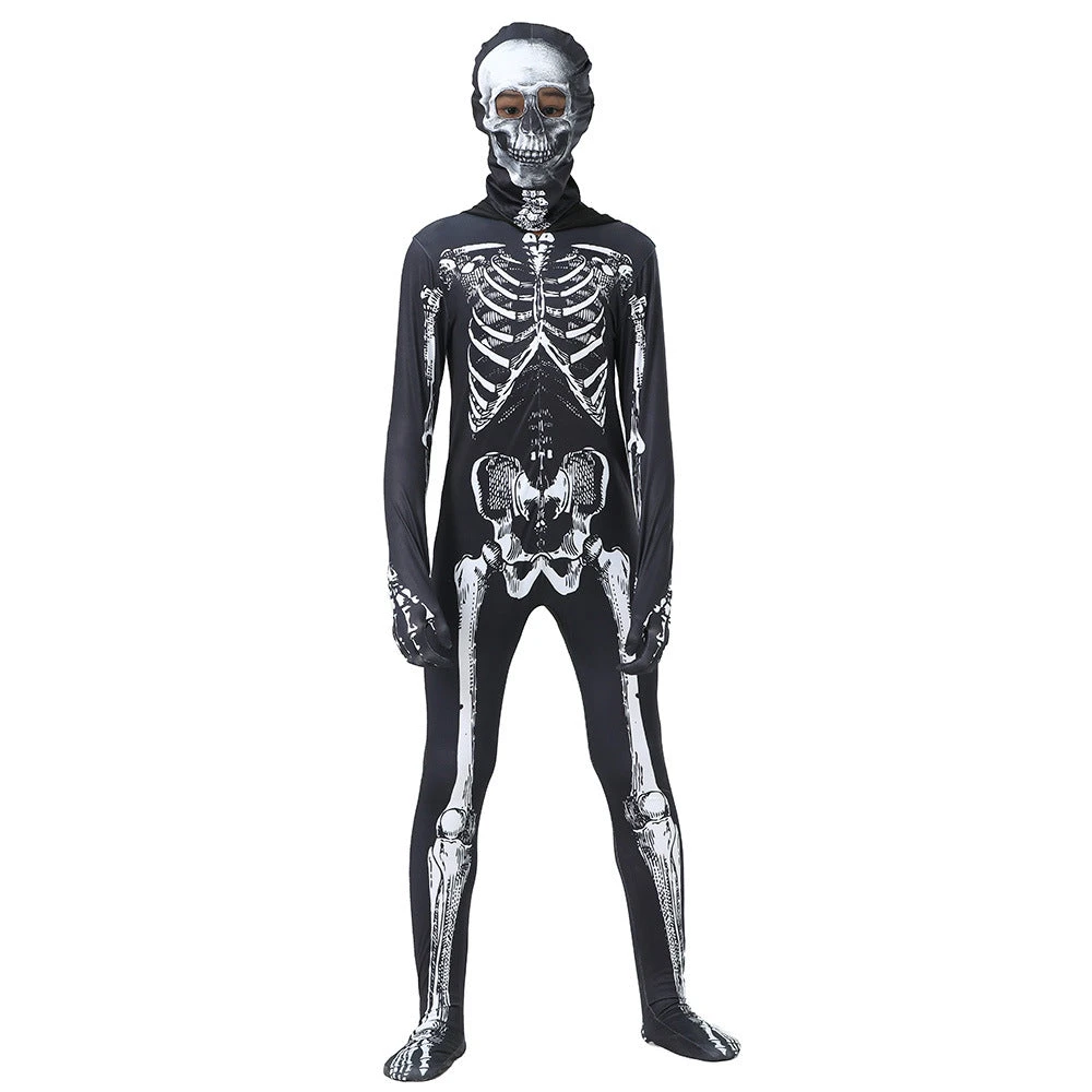 2023 Children's Halloween Skeleton Cosplay Hooded Zentai Costume Boys And Girls Halloween Carnival Party Costumes 4 2023 Children's Halloween Skeleton Cosplay Hooded Zentai Costume Boys And Girls Halloween Carnival Party Costumes - Image 2