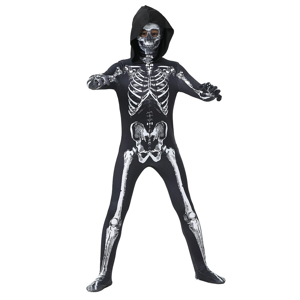 2023 Children's Halloween Skeleton Cosplay Hooded Zentai Costume Boys And Girls Halloween Carnival Party Costumes 5 2023 Children's Halloween Skeleton Cosplay Hooded Zentai Costume Boys And Girls Halloween Carnival Party Costumes - Image 3