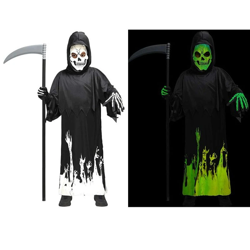 2023 Glow In The Dark Grim Reaper Costume Kids Halloween Party Cosplay Death Costume And Scythe Props 4 2023 Glow In The Dark Grim Reaper Costume Kids Halloween Party Cosplay Death Costume And Scythe Props - Image 2