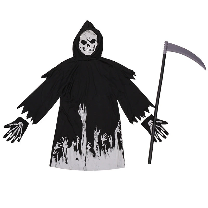 2023 Glow In The Dark Grim Reaper Costume Kids Halloween Party Cosplay Death Costume And Scythe Props 5 2023 Glow In The Dark Grim Reaper Costume Kids Halloween Party Cosplay Death Costume And Scythe Props - Image 3