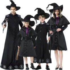 2023 Halloween Costumes Black Robe Wizard Witch Costume Family Matching Costume For Women Men Kids
