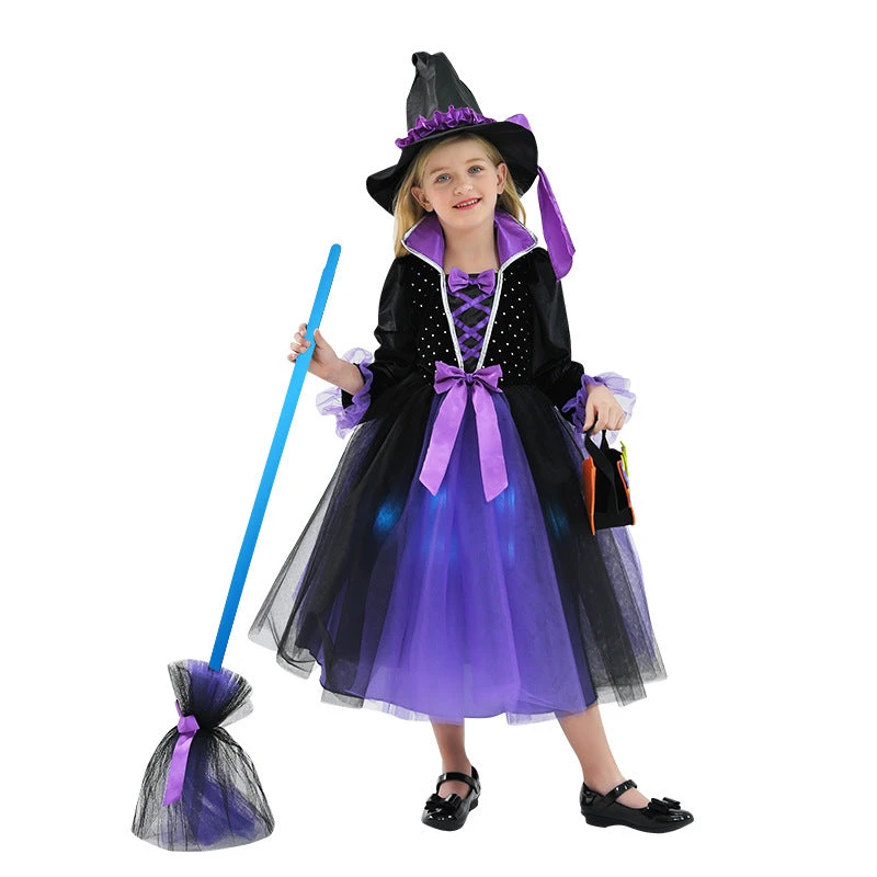 2023 Halloween Kids Costume Girls Wizard Glow Purple Dress Witch Princess Mesh Dress Performance Costume 5 2023 Halloween Kids Costume Girls Wizard Glow Purple Dress Witch Princess Mesh Dress Performance Costume - Image 3