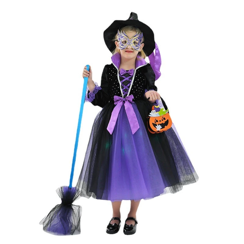 2023 Halloween Kids Costume Girls Wizard Glow Purple Dress Witch Princess Mesh Dress Performance Costume 7 2023 Halloween Kids Costume Girls Wizard Glow Purple Dress Witch Princess Mesh Dress Performance Costume - Image 5