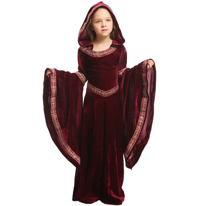 2023 Halloween Kids Vampire Costume Girls Performance Costume Burgundy European Medieval Costume 3 2023 Halloween Kids Vampire Costume Girls Performance Costume Burgundy European Medieval Costume