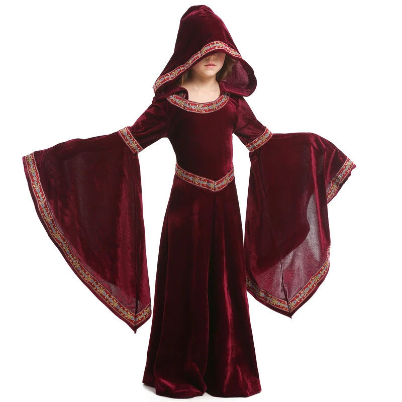 2023 Halloween Kids Vampire Costume Girls Performance Costume Burgundy European Medieval Costume 7 2023 Halloween Kids Vampire Costume Girls Performance Costume Burgundy European Medieval Costume - Image 5