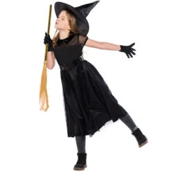 2023 Kids Girls Halloween Witch Costume Black Mesh Little Witch Child Performance Costume