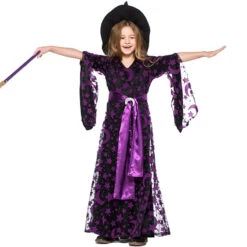 2023 Kids Girls Purple Witch Costume Purple Star And Moon Printed Witch Long Dresses Stage Performance Costumes -Procosplayshop 2023KidsGirlsPurpleWitchCostumePurpleStarandMoonPrintedWitchLongDressesStagePerformanceCostumes 5