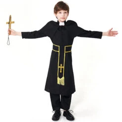 2023 Kids Halloween Costume Girls Boys Black Robe Priest Costume Choir Stage Performance Costume