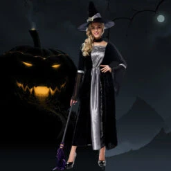 Black Mesh Spider Printed Maxi Dress Witch Costume Halloween/Stage Performance/Party