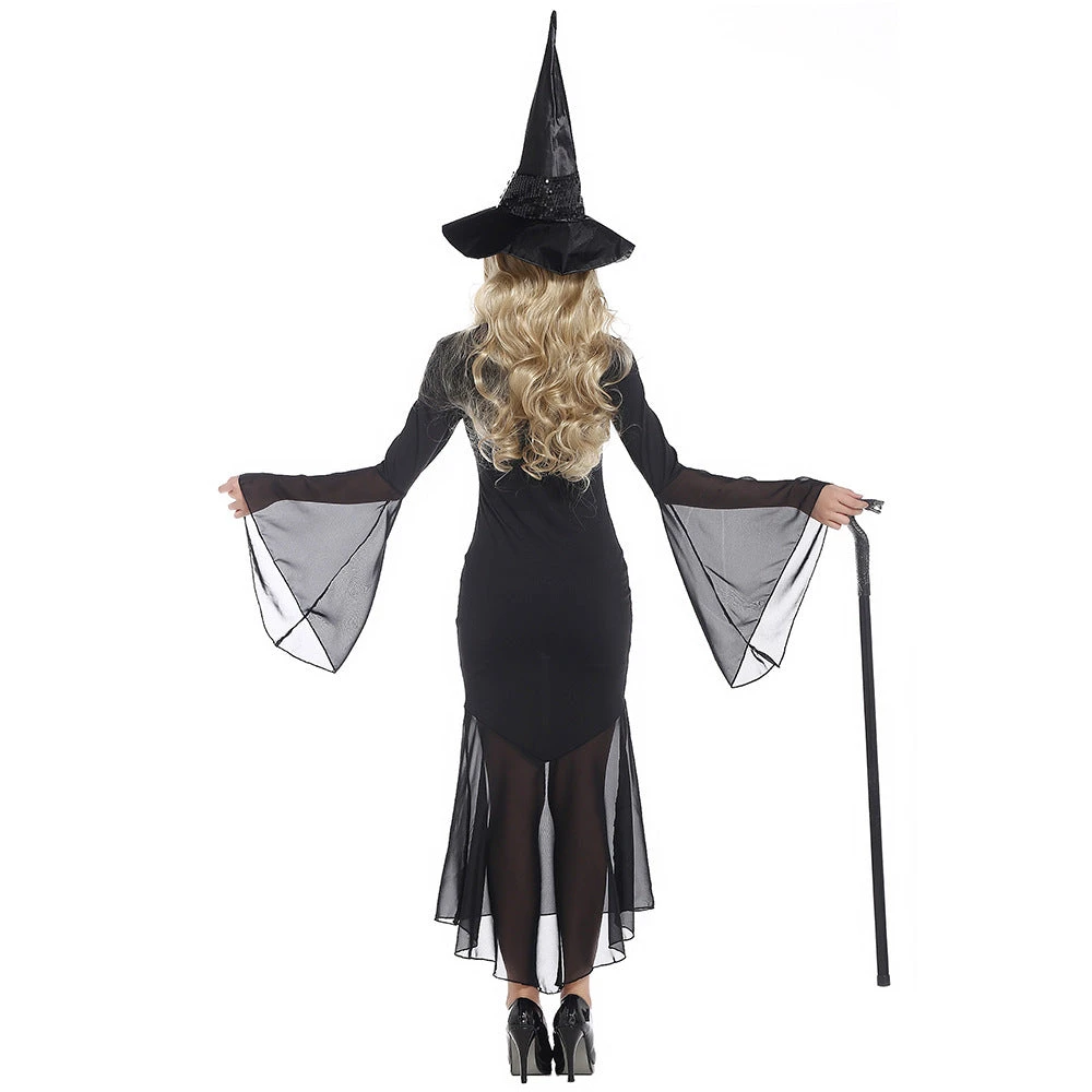 Sexy Black Muslin Witch Cosplay Costume Halloween & Stage Performance & Party 6 Sexy Black Muslin Witch Cosplay Costume Halloween & Stage Performance & Party - Image 4