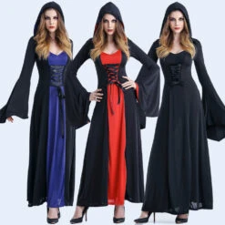 European Court Tricolor Hooded Vampire Witch Costume Halloween/Stage Performance/Party