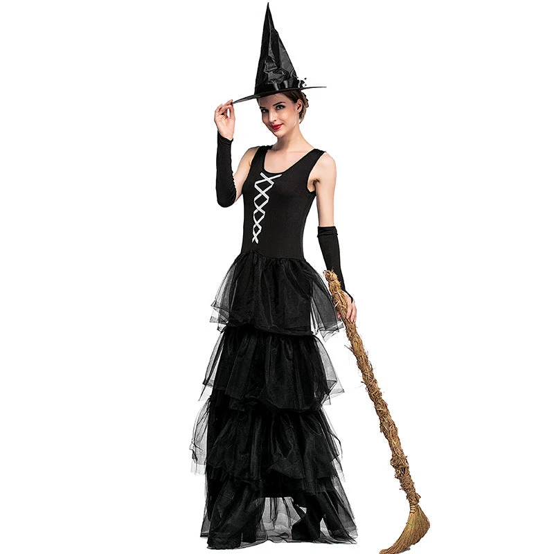 Black Sleeveless Pouf Cake Witch Costume Halloween/Stage Performance/Party 3 Black Sleeveless Pouf Cake Witch Costume Halloween/Stage Performance/Party