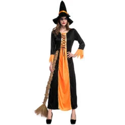 Orange Maxi Dress Witch Cosplay Costume Halloween & Stage Performance & Party