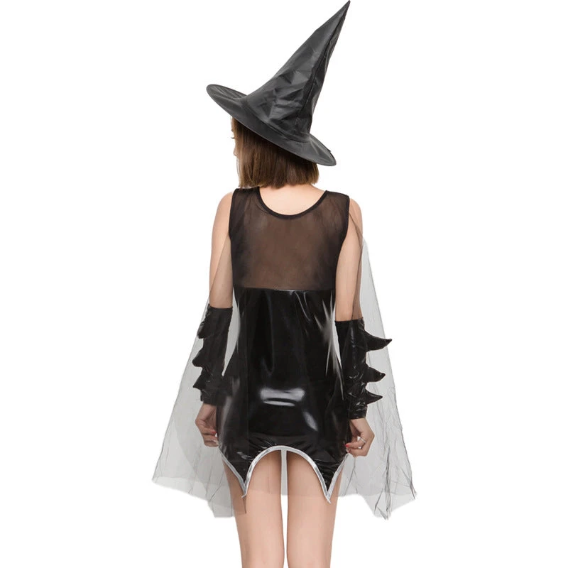 Mesh Patent Leather Mini Dress Witch Costume Halloween/Stage Performance/Party 5 Mesh Patent Leather Mini Dress Witch Costume Halloween/Stage Performance/Party - Image 3
