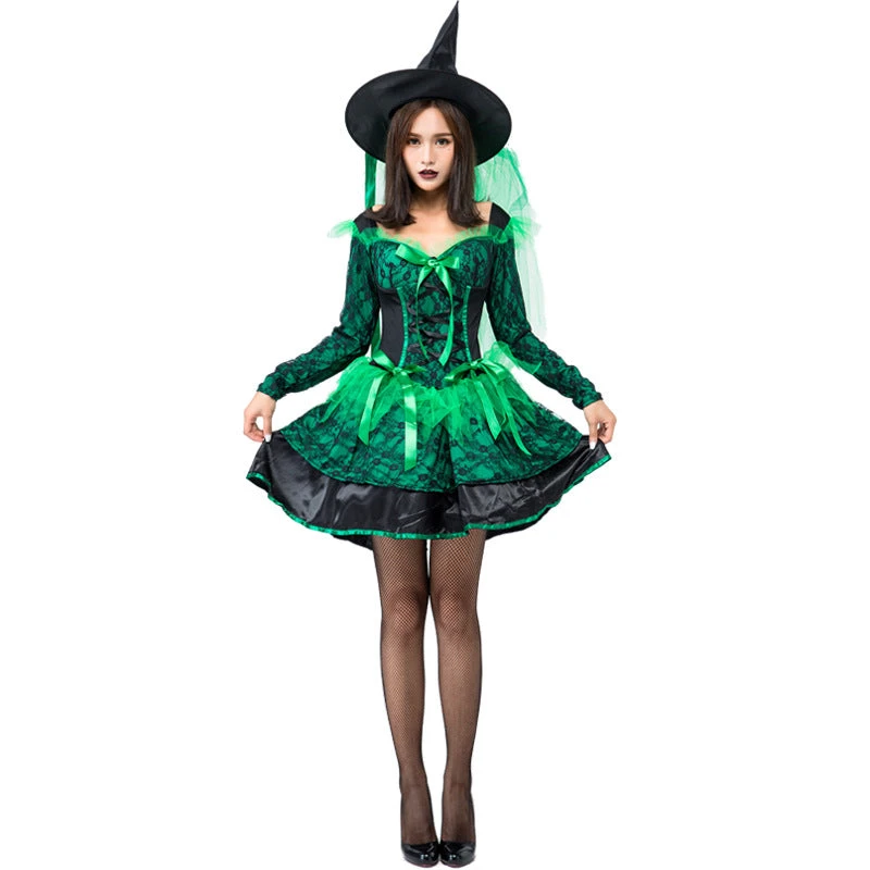 Lace Green Pouf Dress Witch Costume Halloween/Stage Performance/Party 4 Lace Green Pouf Dress Witch Costume Halloween/Stage Performance/Party - Image 2