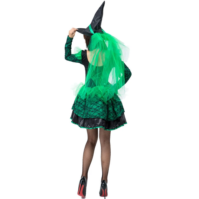 Lace Green Pouf Dress Witch Costume Halloween/Stage Performance/Party 6 Lace Green Pouf Dress Witch Costume Halloween/Stage Performance/Party - Image 4