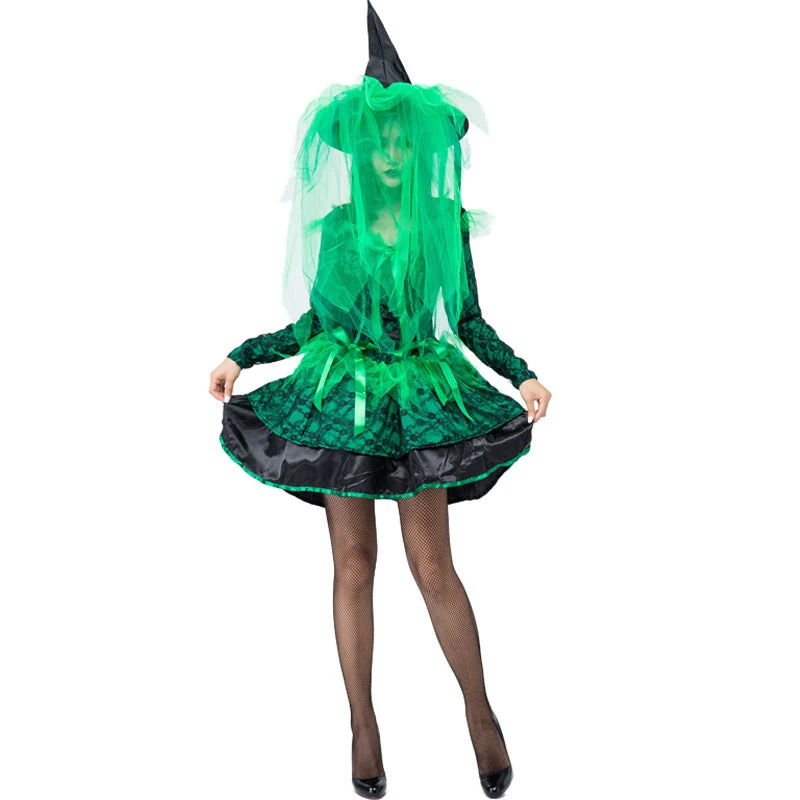 Lace Green Pouf Dress Witch Costume Halloween/Stage Performance/Party 7 Lace Green Pouf Dress Witch Costume Halloween/Stage Performance/Party - Image 5