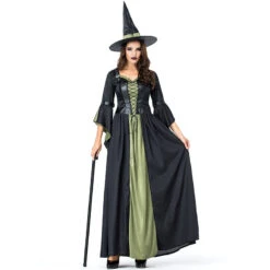 Black Green Leather Witch Cosplay Costume Halloween/Stage Performance/Party