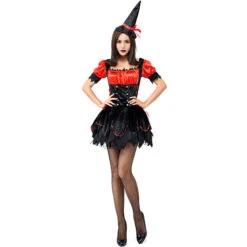Cute Black Red Flame Witch Cosplay Costume Halloween/Stage Performance/Party