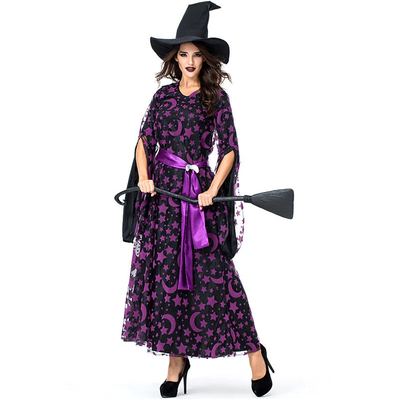 Purple Star Moon Magic Witch Costume Halloween/Stage Performance/Party 4 Purple Star Moon Magic Witch Costume Halloween/Stage Performance/Party - Image 2