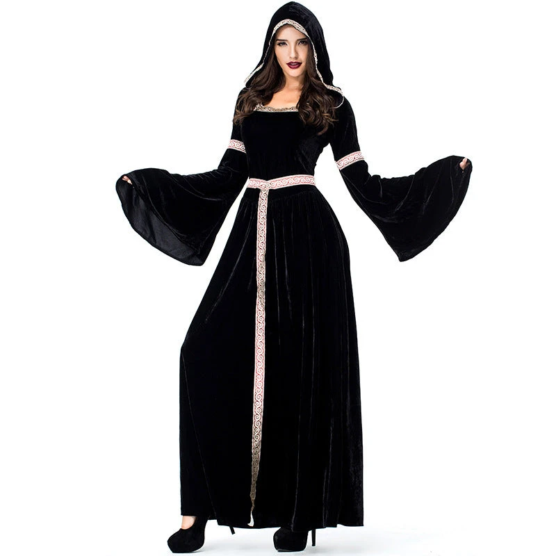 Retro Court Black Witch Cosplay Costume Halloween/Stage Performance/Party 6 Retro Court Black Witch Cosplay Costume Halloween/Stage Performance/Party - Image 4