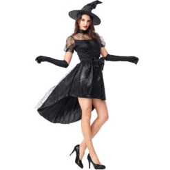 Black Sexy Lace Swallowtail Dress Witch Costume Halloween/Stage Performance/Party -Procosplayshop 9391972801 1734513592
