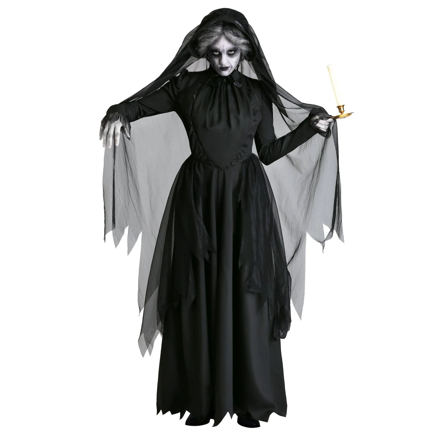 Adult Women's Black Dark Witch Costume Ghost Bride Halloween Cosplay Costume Dress