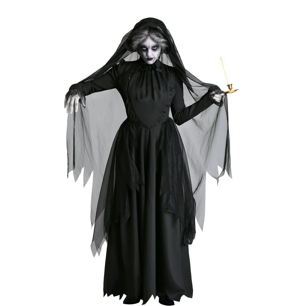 Adult Women's Black Dark Witch Costume Ghost Bride Halloween Cosplay Costume Dress - Image 3