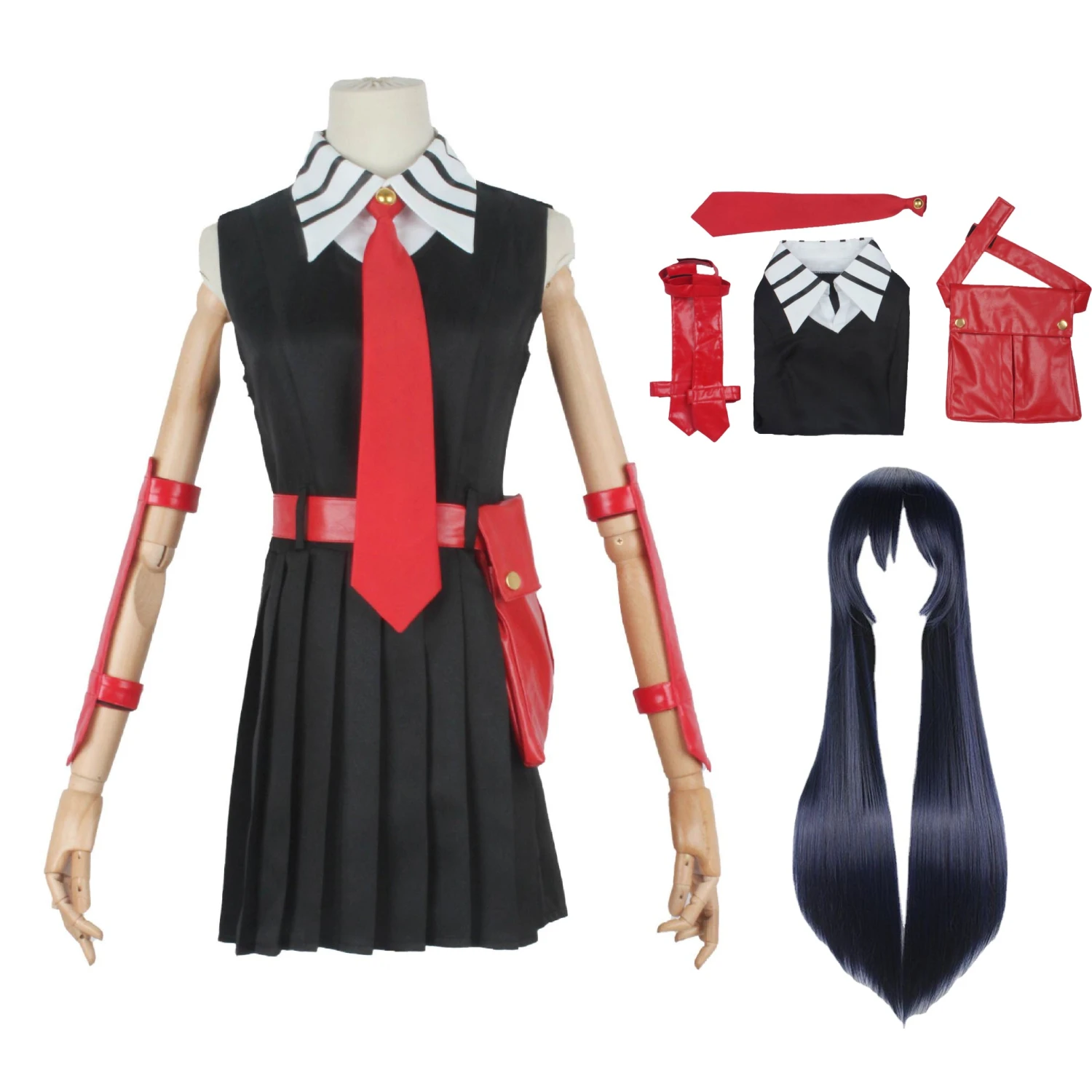 Anime Akame Ga Kill! Akame Cosplay Costume With Wigs Full Set Halloween Costume 3 Anime Akame Ga Kill! Akame Cosplay Costume With Wigs Full Set Halloween Costume