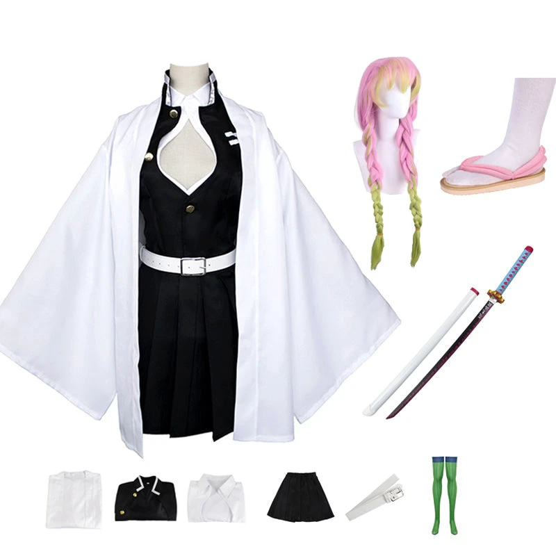 Anime Mitsuri Kanroji Costume+Wigs+Shoes+Weapon Sword Whole Set Halloween Costume Set 3 Anime Mitsuri Kanroji Costume+Wigs+Shoes+Weapon Sword Whole Set Halloween Costume Set