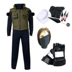 Anime Cosplay Hatake Kakashi Costume Uniform With Props 10 Pieces Full Set Halloween Costume Outfit