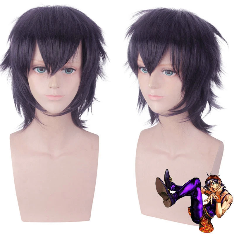 Anime JoJo's Bizarre Adventure Golden Wind Narancia Ghirga Cosplay Wigs Black Short Wigs 3 Anime JoJo's Bizarre Adventure Golden Wind Narancia Ghirga Cosplay Wigs Black Short Wigs