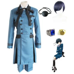 Anime Kuroshitsuji II Black Butler 2 Earl Ciel Phantomhive Full Set Costume+Wigs+Eye Mask+Rings Halloween Costume Outfit Set