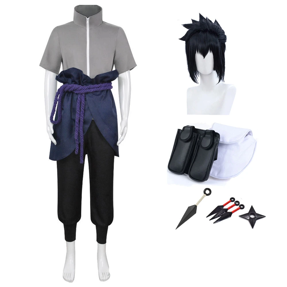 Anime Shippuden Sasuke Uchiha Grey Version Costume With Wigs And Accessories Full Set Cosplay Outfit 3 Anime Shippuden Sasuke Uchiha Grey Version Costume With Wigs And Accessories Full Set Cosplay Outfit