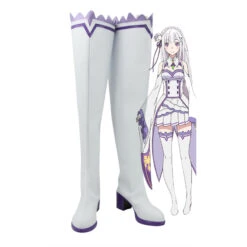 Anime Re:Zero − Starting Life In Another World Emilia Cosplay Boots Customized PU Leather Costume Shoes