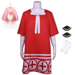 Anya Forger Kids Girls Costume Red Dress Outfit Halloween Costume