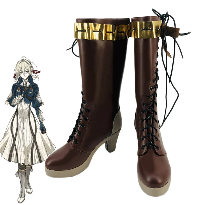 Anime Violet Evergarden Costume Shoes Halloween Costume PU Boots 3 Anime Violet Evergarden Costume Shoes Halloween Costume PU Boots