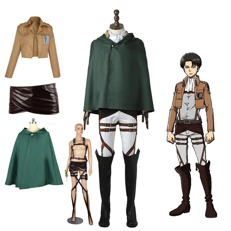 Shingeki No Kyojin Levi Ackerman Costume Full Set With Cloak AOT Halloween Costume Set 3 Shingeki No Kyojin Levi Ackerman Costume Full Set With Cloak AOT Halloween Costume Set