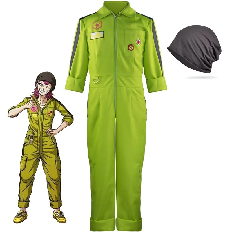 Danganronpa 2: Goodbye Despair Kazuichi Soda Cosplay Costume Green Jumpsuit With Hat 3 Danganronpa 2: Goodbye Despair Kazuichi Soda Cosplay Costume Green Jumpsuit With Hat