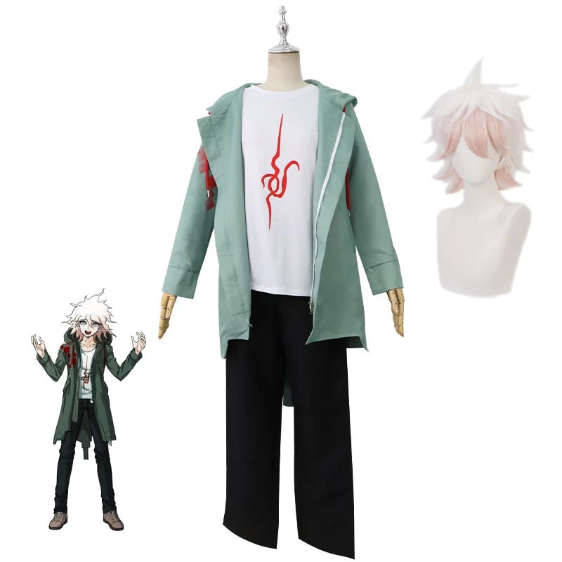 Danganronpa 2: Goodbye Despair Nagito Komaeda FuLL Set Costume With Wigs Halloween Costume Set 3 Danganronpa 2: Goodbye Despair Nagito Komaeda FuLL Set Costume With Wigs Halloween Costume Set