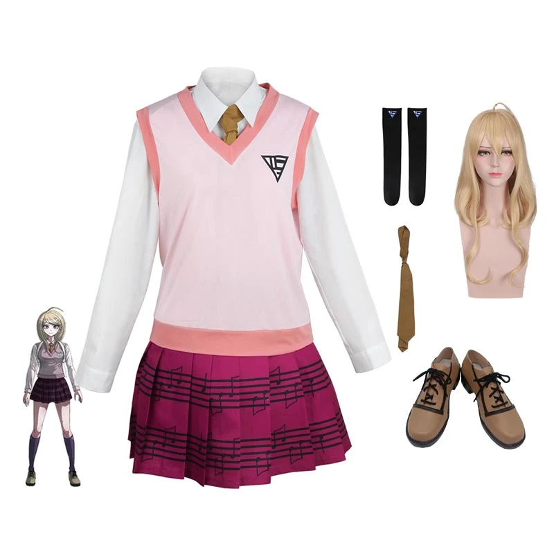 Danganronpa V3: Killing Harmony Akamatsu Kaede Full Set Costume Uniform Dress+Wigs+Shoes Carnival Costume 3 Danganronpa V3: Killing Harmony Akamatsu Kaede Full Set Costume Uniform Dress+Wigs+Shoes Carnival Costume