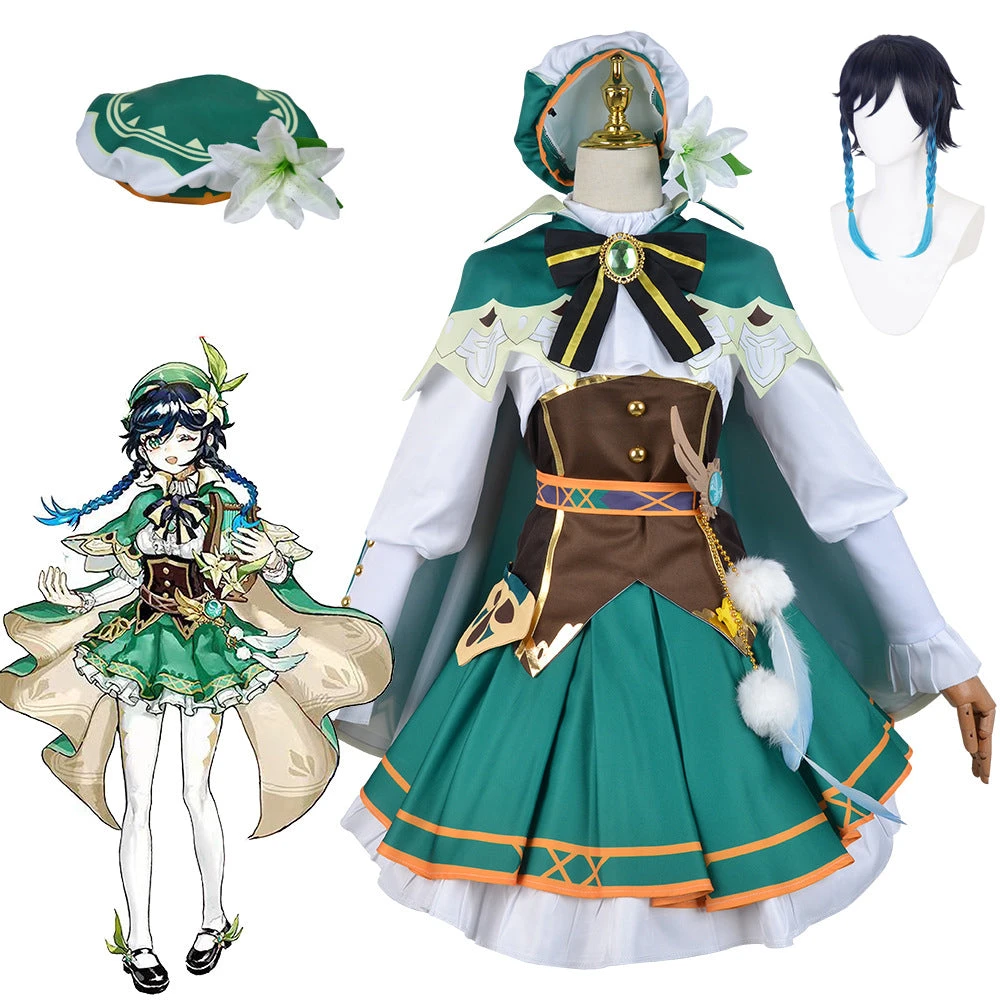 Genshin Impact Cosplay Anemo Archon Venti Female Costume Dress With Wigs FulL Set Costume 3 Genshin Impact Cosplay Anemo Archon Venti Female Costume Dress With Wigs FulL Set Costume